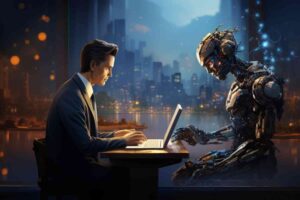 businessman working futuristic office 1