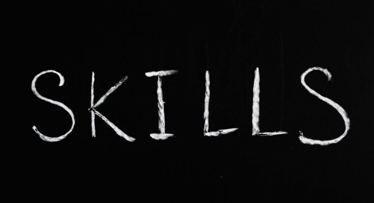 The word ''SKills ''display in a white letters on a black background