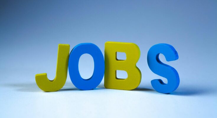 Colorful “JOBS” text on a blue background representing online jobs and career opportunities.